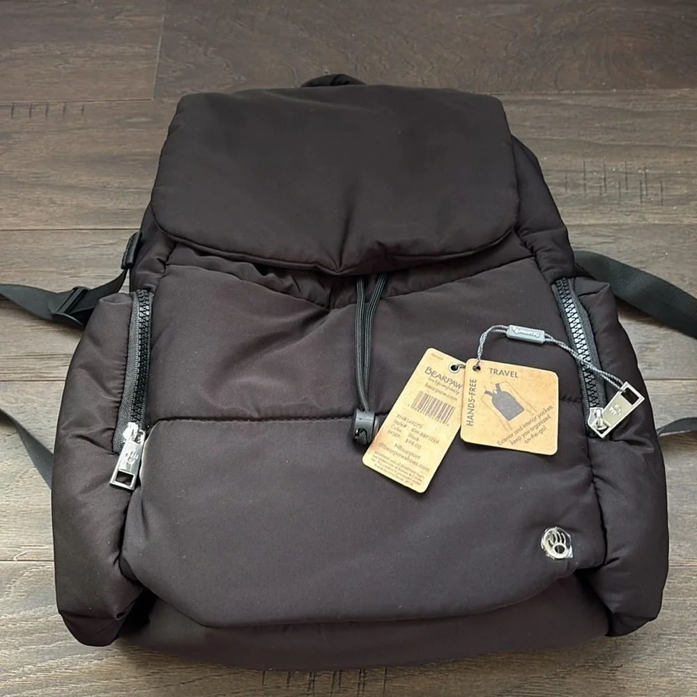 Bearpaw Puffer Flap Top Snap & bungee pull,side zip pockets,padded laptop sleeve